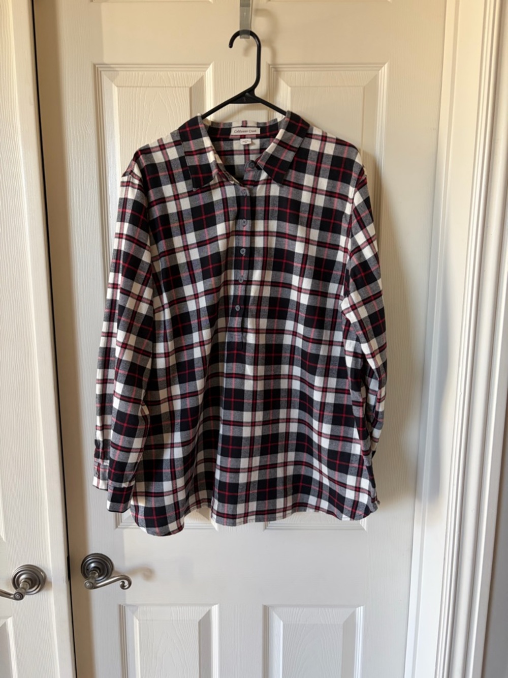 Coldwater Creek Plaid Button-Down Shirt - Black, White & Red